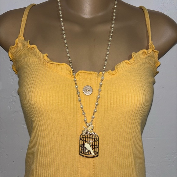 Long Length Bird in CAGE Necklace With Pearls! - Picture 4 of 6